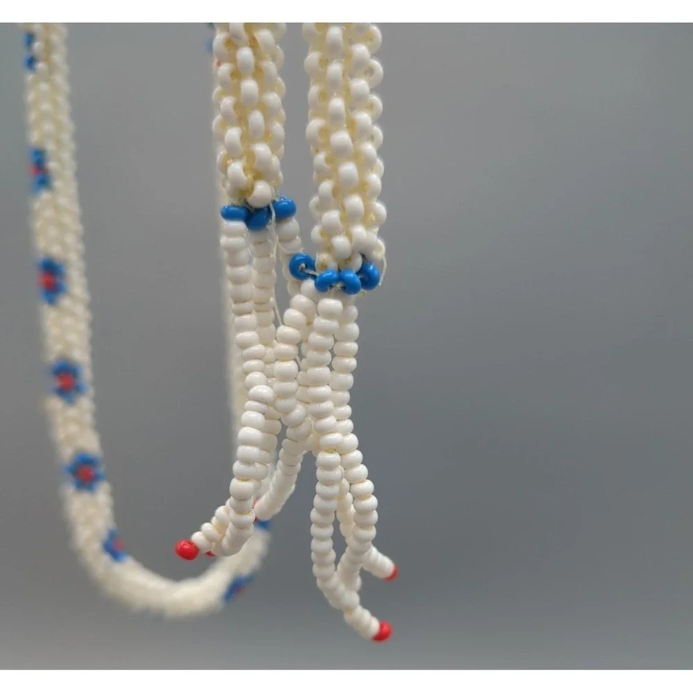 Vintage Beaded Belt‎ Or Necklace Plastic Seed Beads White Floral Boho American